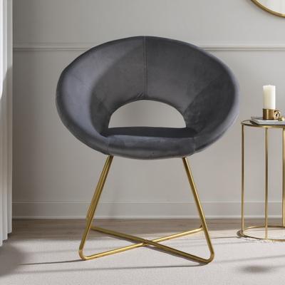 ZWYO HOSIMU Silky Velvet Curved Accent Chair with Gold-Tone Metal Base, Floor Protectors & Comfortable Seating