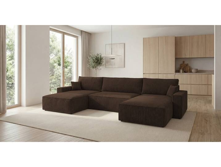 Designer Sofa Vienna U mit Schlaffunktion und Stauraum in Cord - Braun - Cord - Luxusbetten24