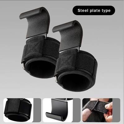 Multicon Wholesale Hub Adjustable Weight Lifting Straps, Deadlift Hook Grips, Powerlifting Wrist Wraps, Non Slip Gym Fitness Support steelplate Black 2pc