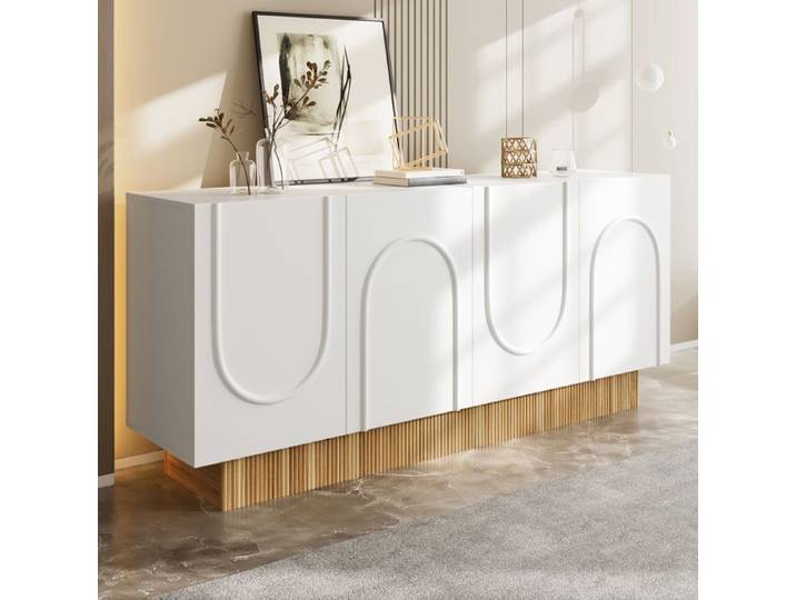 LPOSPI Buffet moderne meuble d'entrée avec 4 portes et compartiments multiples panneaux de particules 160x38x75 cm - blanc bois