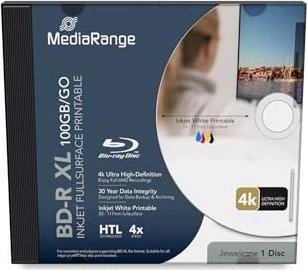 MEDIARANGE BD-R XL 100GB, 4x, printable, jewel case 1 ks