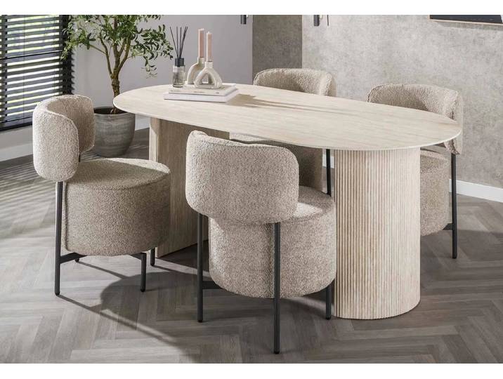 Furnhaus Esstisch Keramik Travertin Optik, modern (Eleganter Esszimmertisch 180x90 cm - pflegeleicht, funktionell, Homa Essplatzmöbel - langlebig, unmontiert mit Anleitung), Rau gearbeitete Oberfläche, halbmondförmige Beine