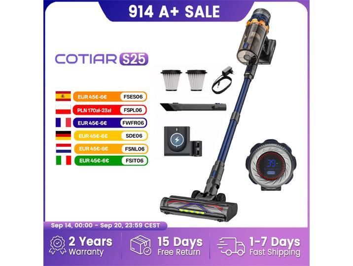 COTIAR S25 aspirateur sans fil 650W 60kPa forte aspiration 70 minutes d'autonomie appareil ménager Portable batterie amovible