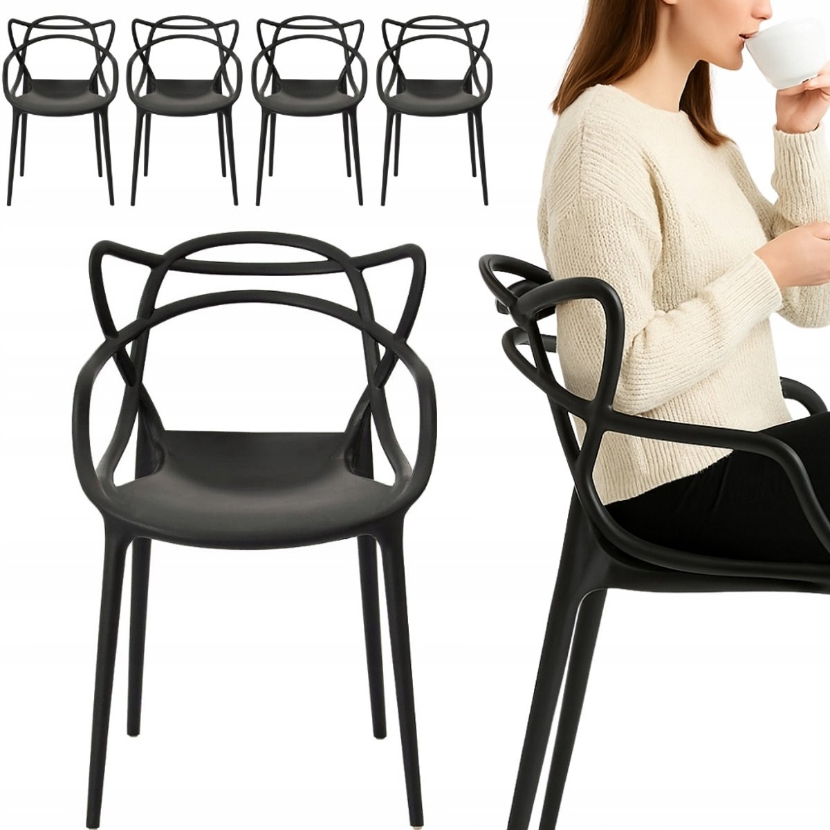 Bankietowo Split Serie Azuurstoelen voor Binnen en Buiten - Zwart - Ergonomisch en Stapelbaar