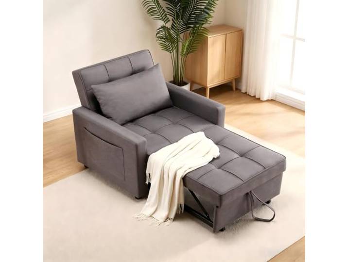 GarveeHome Schlafsofa 1 Sitzer Dunkelgrau, Sofa mit Schlaffunktion 192 x 96 cm Ausziehsofa, Bettsofa Gästebett für Wohnzimmer, Kleines Schlafsofa mit Ausziehfunktion, Modell QD181