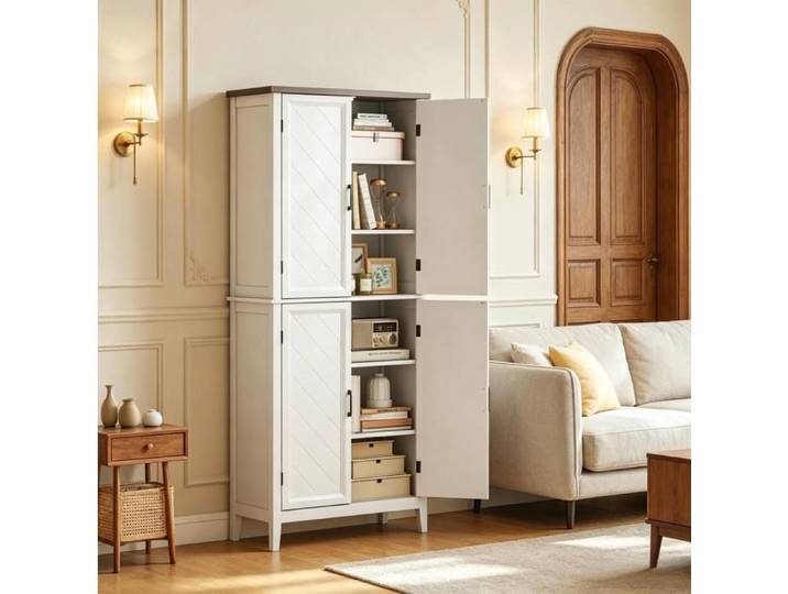 Buffet de cuisine – meuble de rangement – 6 niveaux – 4 portes – blanc – MDF