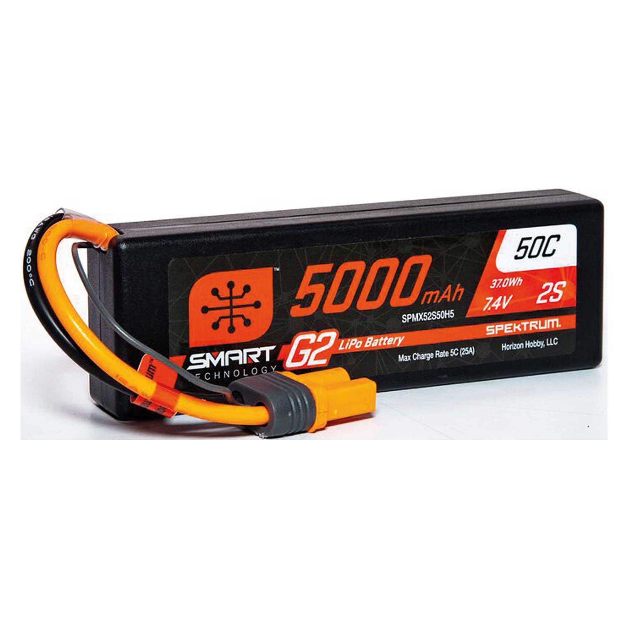 Spektrum 5000mAh 2S 7.4V Smart G2 LiPo 50C Hard Case IC5 (5000 mAh, 7.40 V) (SPMX52S50H5)