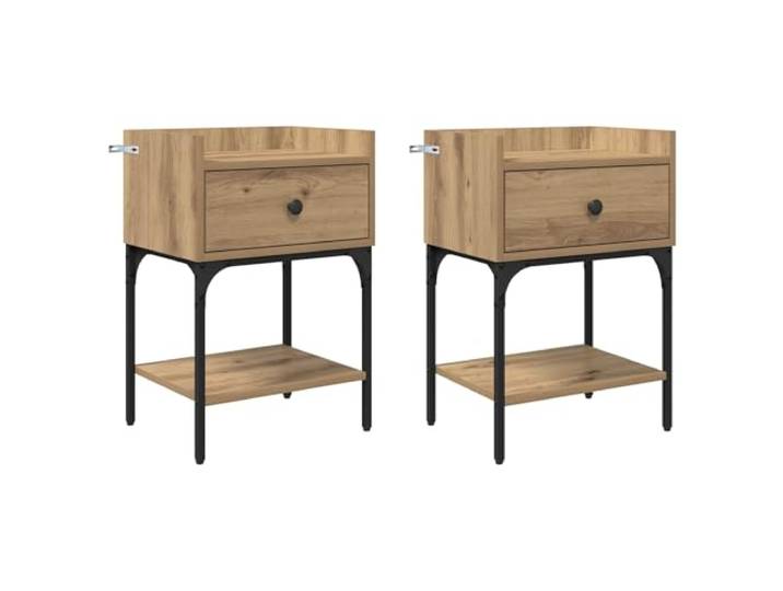 LMTYOENFG 2er Set Nachttische, Beistelltisch 40x29x60cm Artisan-Eiche Schlafzimmer-Organisation im Doppelpack: Geräumige Schubladen und offene Fächer auf robusten Stahlbeinen.