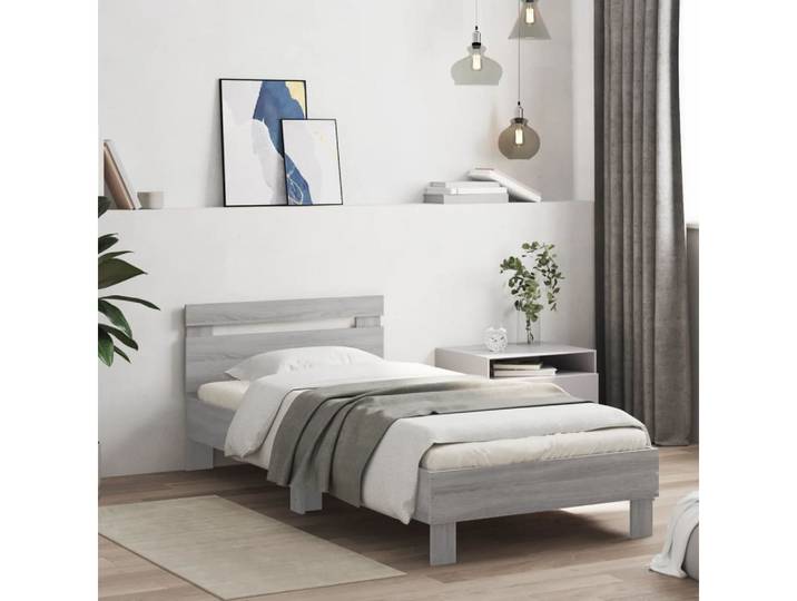 furnicato Bettgestell mit Kopfteil 193x80x70 cm Grau Sonoma Holzwerkstoff (1-tlg), Schlafmöbel mit Sperrholzlatten für stabile Gewichtsverteilung