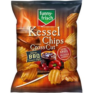 funny-frisch Chips Kessel Cross Cut BBQ Style, Kartoffelchips, 120g