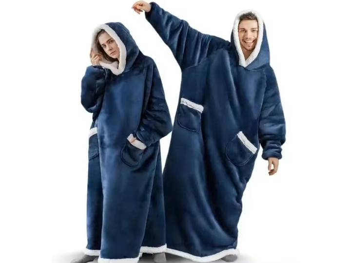 Pyjama couverture polaire géante 180 cm avec manches, sweat à capuche hiver, pull molletonné pour femme et homme, idéal pour l'extérieur