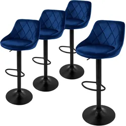 BARHOCKER 4er Set aus Samt Blau höhenverstellbar/drehbar