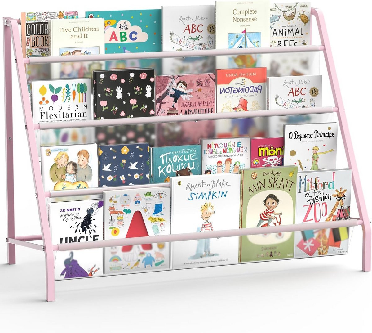 Hoge Transparante 4-Laags Kinderboekenplank voor Opslag en Display