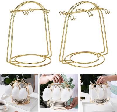 Useful Little Things Gold Metal Tea Cup And Saucer Display Stand Mug Storage And Drying Rack 4 Cups