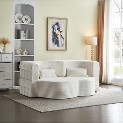 Modern Floor Sofa with 2 Pillows Convertible Sleeper Sofa Bed