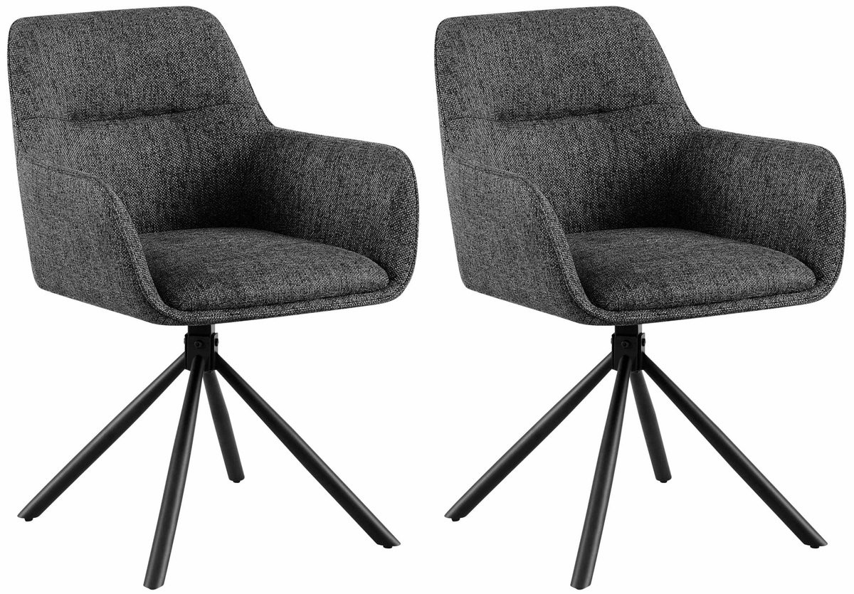 CLP Tipton Set van 2 Eetkamerstoelen - Klassiek - Draaibaar - Met rugleuning - Stof - Donkergrijs