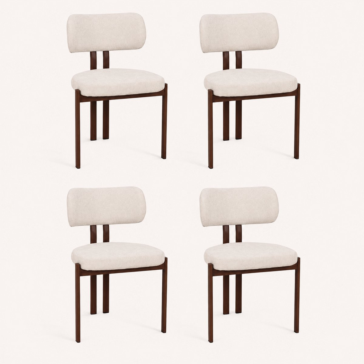 Set van 4 Myra Eetkamerstoelen - Japandi Design - Beige Structuurstof