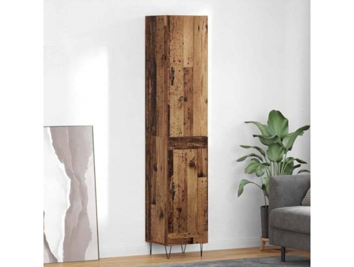 Elegantes Highboard für die Einrichtung in Weiß, Langlebiges Highboard mit Türen aus Holzwerkstoff, Modernes mit Metallfüßen, Stilvolles mit Stauraum, 34,5x34x90 cm