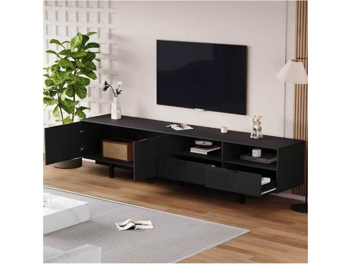 ELVORIN Meuble TV noir 200 x 40 x 51 cm design géométrique 90 pouces