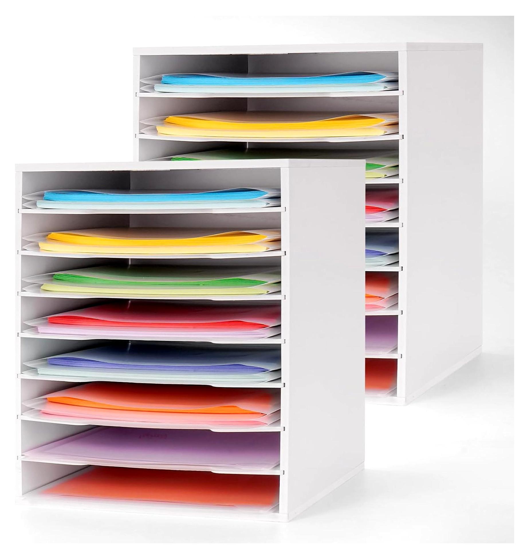 2er Set Organizer für Scrapbook-Papier mit 8 großen Fächern, geeignet für 30,5 x 30,5 cm Papier, ideal für Büro, Zuhause und Schule