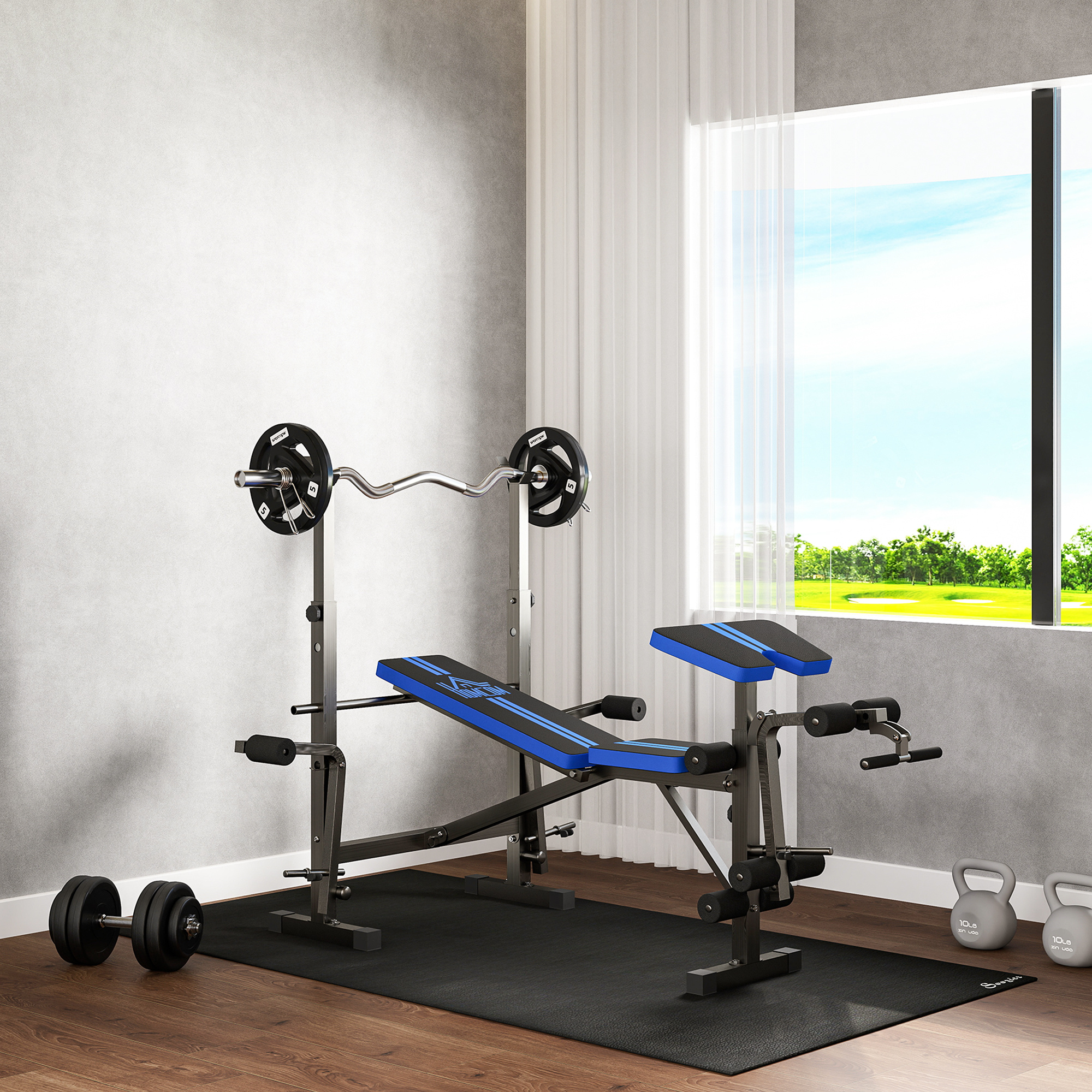 Homcom Panca Palestra e Panca Pesi Multifunzione Regolabile, Nero e Blu   Aosom Italy