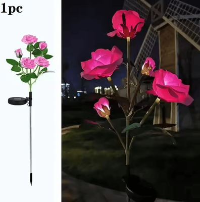 Inspire Curations Solar Rose Garden Lights 5 Head LED Flower Landscape Pathway Decor Solar Pathway Lights LED Flower Garden Lights 1pc Pink Rose