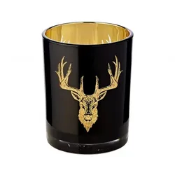 EDZARD Windlicht Teelichtglas Kerzenglas Tom, schwarz, Hirsch, Höhe 13 cm