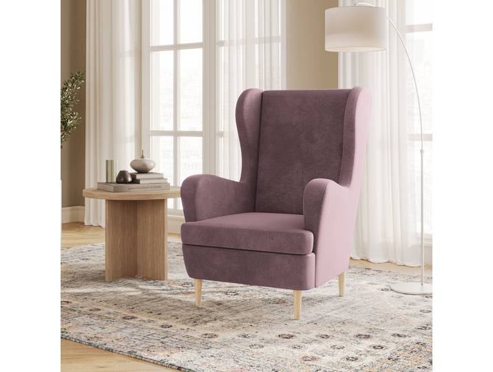 Masseno Ohrensessel VOGERA, Modern Loungesessel ergonomisch, Samtsessel, Lila