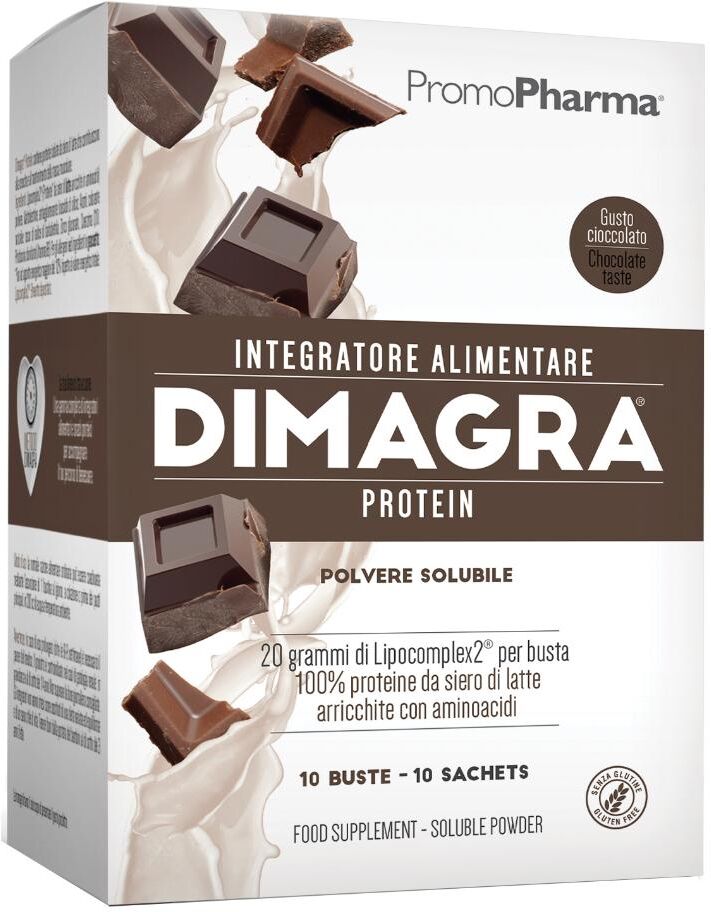 PROMOPHARMA SpA Dimagra Protein - 10 Buste Gusto Cioccolato - Integratore Proteico ad Alto Contenuto di Proteine