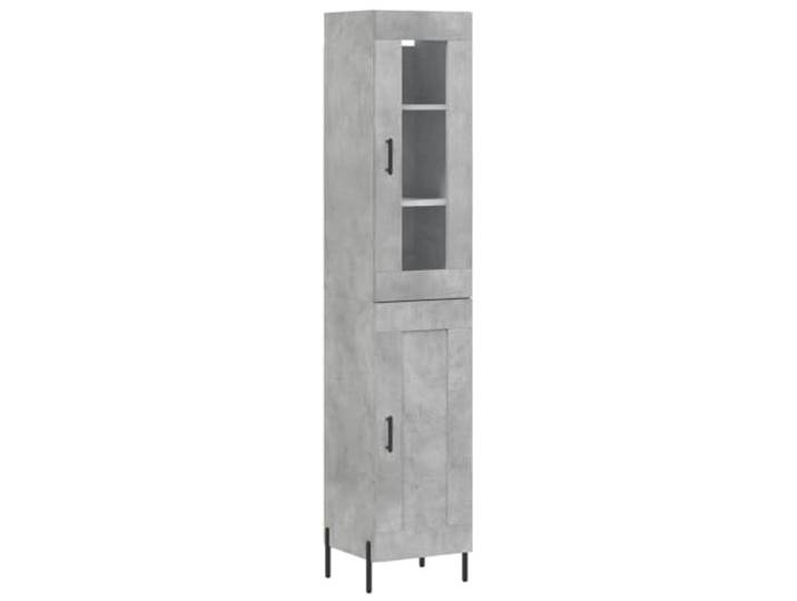 Highboard Betongrau 34,5x34x180 cm Holzwerkstoff mit Türen Stauraumschrank, Eisenbeine, feuchtigkeitsbeständig, viel Platz, Wohnzimmer