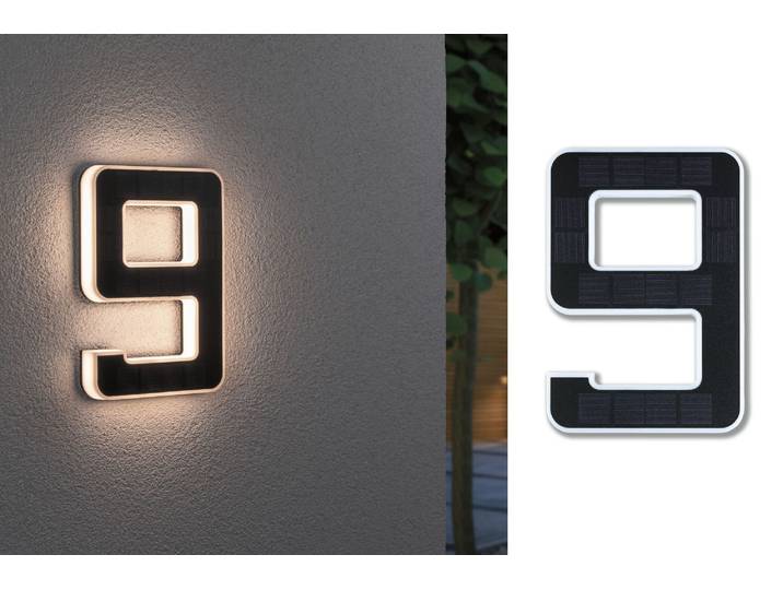 LED Außen-Wandleuchte PAULMANN Solar Hausnummer , schwarz, B:16cm H:23cm T:3cm, Leuchten, LED Außen-Wandleuchte, LED-Modul, Hausnummern, Buchstaben wählbar, Akku wechselbar