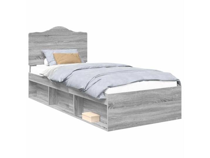 HMDNGOUT Graues Bettgestell 75x190 cm mit massivem Kiefernholz-Kopfteil, Stabiler Bettrahmen aus Holzwerkstoff inklusive Lattenrost