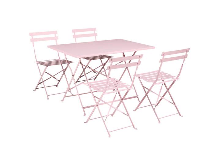 Beliani Gartenmöbel Set 4-Sitzer klappbar Metall Pastellrosa Fiori, Pink, Gartenmöbel, Gartengarnituren, Gartenmöbel-Sets