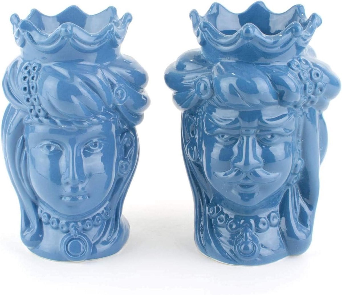 Handgemaakte Keramische Hoofden Decoratieve Beelden Kobaltblauw Hoogte: 14 cm