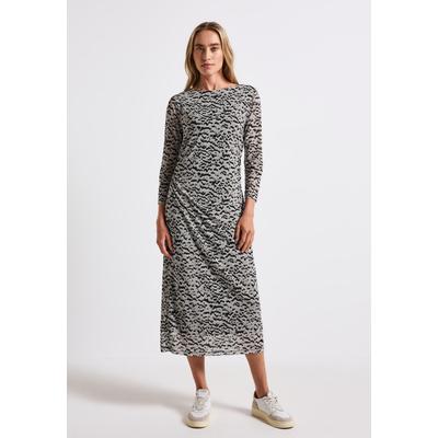 Midikleid STREET ONE, Damen, Gr. 44, EURO-Größen, beige (morning beige), Stoff, Obermaterial: 95% Polyester, 5% Elasthan. Unterkleid: 100% Viskose, bedruckt, normal wadenlang, U-Boot-Ausschnitt, abgesteppt, Kleider Midikleid, mit Taillierung
