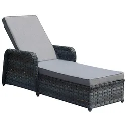 Gartenmöbel Gartenliege Sonnenliege GRENADA  202 x 55/30 x 74 cm anthrazit aus Rattan mit Kissen