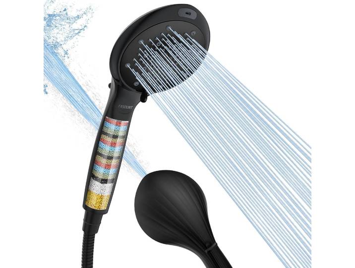 Duschkopf mit Filter Schwarz 8 Strahlarten Hochdruck 2M Schlauch 20-Schicht Filter gegen Kalk Hartes Wasser