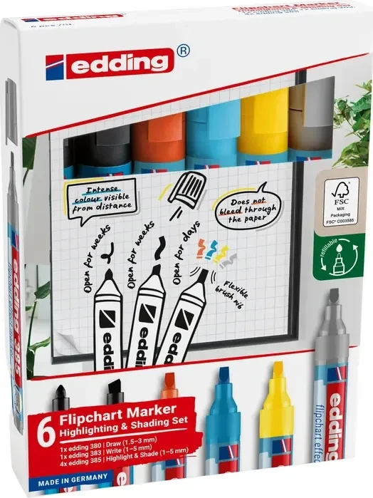 edding 385/380/383 Flipchart-Marker farbsortiert 1,0 - 5,0 mm, 6 St.