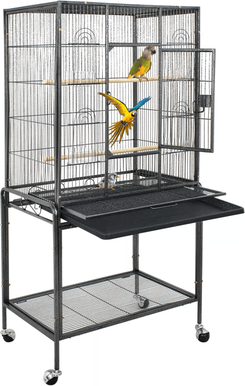 USA Free Shipping Shop Large Black Wrought Iron Bird Cage With Wheels, Ideal For Parakeets, Cockatiels, And Small Parrots Large Black Wrought Iron Bird Cage With Wheels, Ideal For Parakeets, Cockatiels, And Small Parrots