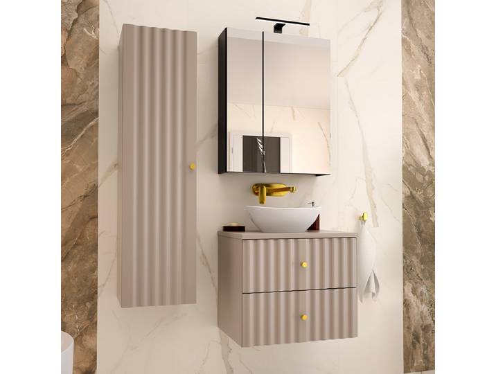 Ensemble meuble simple vasque 60cm et colonne Izae Cachemire