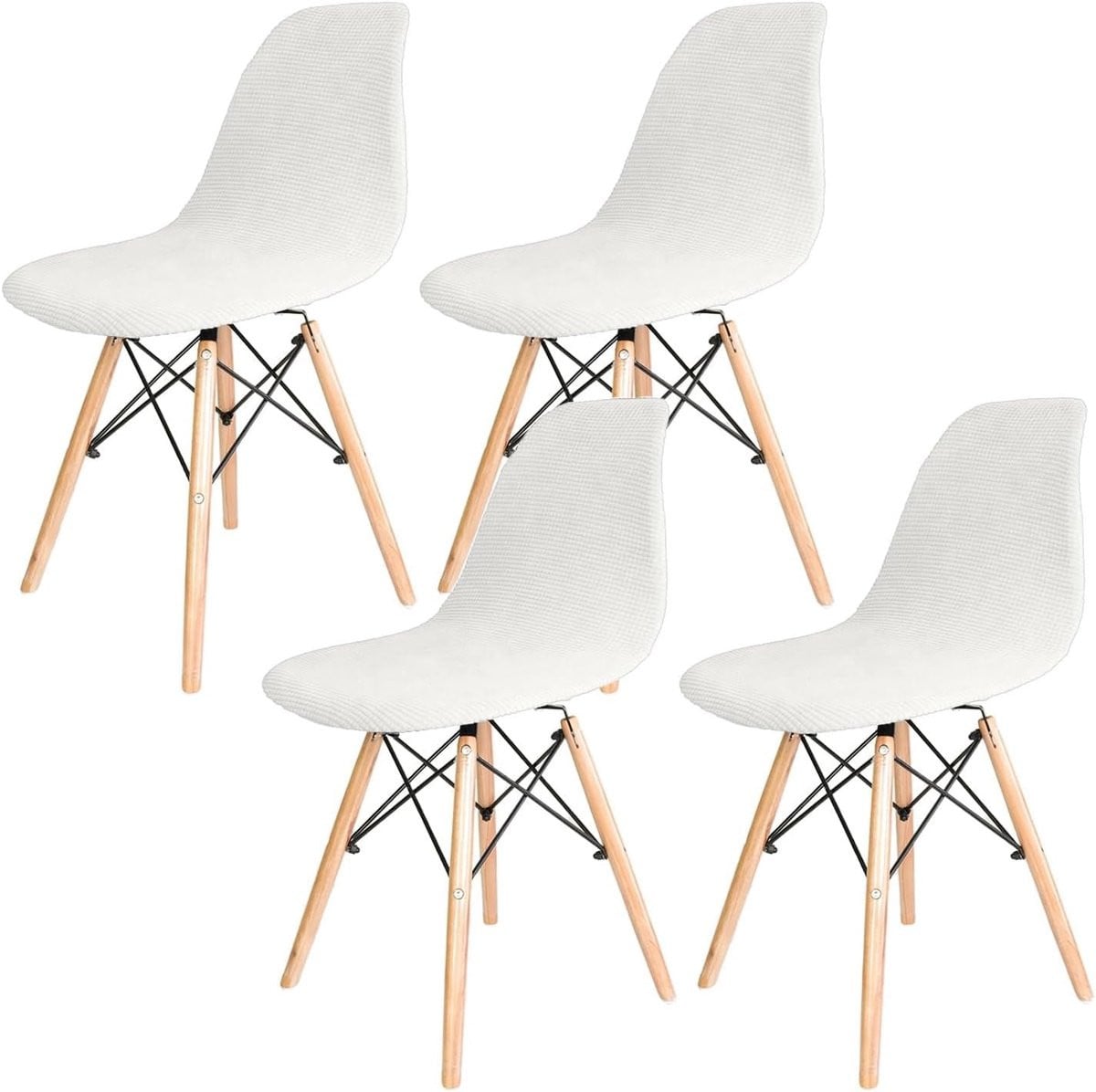 Omgoods Set van 4 Elastische Stoelhoezen in Scandinavisch Design voor Eetkamerstoelen en Bureaustoelen, Wasbaar Stretchmateriaal