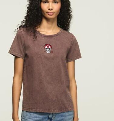 Lucky Brand Floral Skull Icon Classic Crew in Huckleberry, Size XL