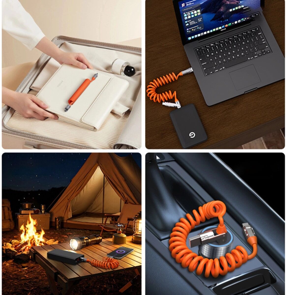 INF Câble rétractable Type-C vers Type-C 240W - Câble ressort PU extensible 100cm avec connecteurs USB-C en alliage de zinc,
