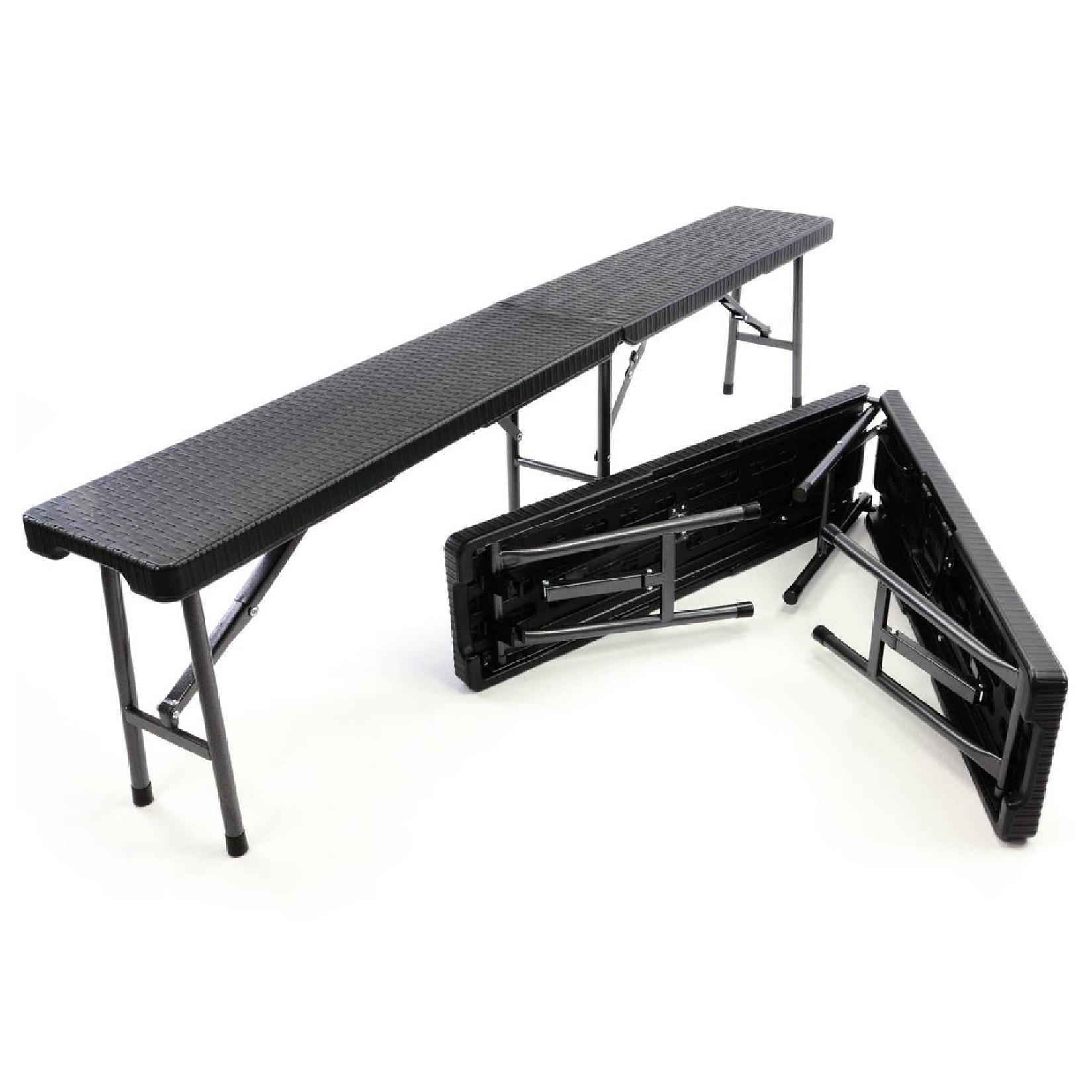 VCM Partybank 2er Set Klappbank Rattan-Optik schwarz Bierbank bis 200 kg Füße sind mit Gummischonern versehen Maße L. 180 x B. 25 x H. 43 cm