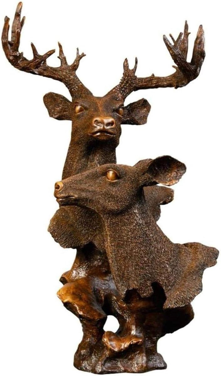 Handgemaakt Hars Beeld Dieren Hoofd Interieur Decoratie Bruin B/D/H: 32 x 27 x 58 cm