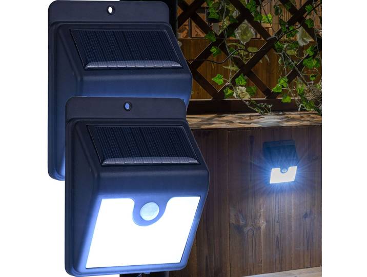 2er-Set LED-Solar-Wandstrahler mit Bewegungssensor, 50 Lumen, IP44