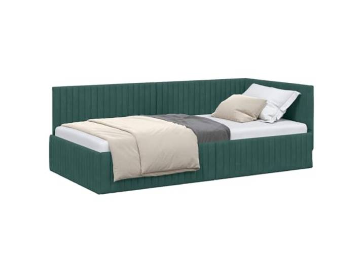 PUGYNBK Eckbettgestell Dunkelgrün, 100 x 200 cm Atmungsaktiver Stoff, L-Design, verstellbares Kopfteil, fester Boden, Verwendung als Sofa