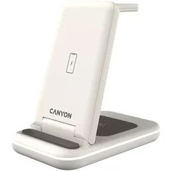 Canyon WS-304, 3in1, wireless Qi charging station for 3 devices simultaneously, black (15 W), Wireless Charger, Beige