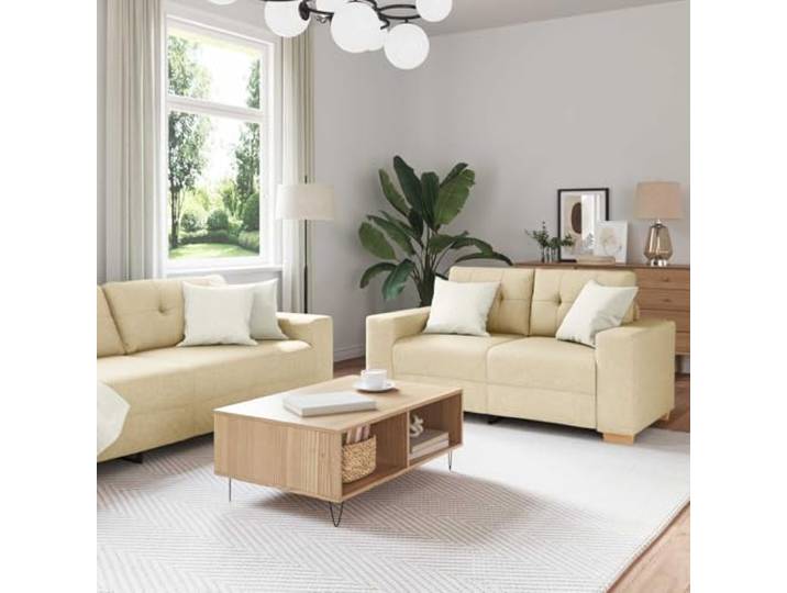 pokgdf Sofa Set 3-TLG. Creme Leinenmischgewebe 3-Sitzer, 2-Sitzer, Sessel, Breite Armlehnen, Modernes Design, Wohnzimmer