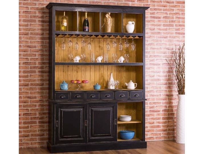 Massivholzmoebel-Becker Buffet Großer Buffetschrank aus Massivholz mit Glashalterungen